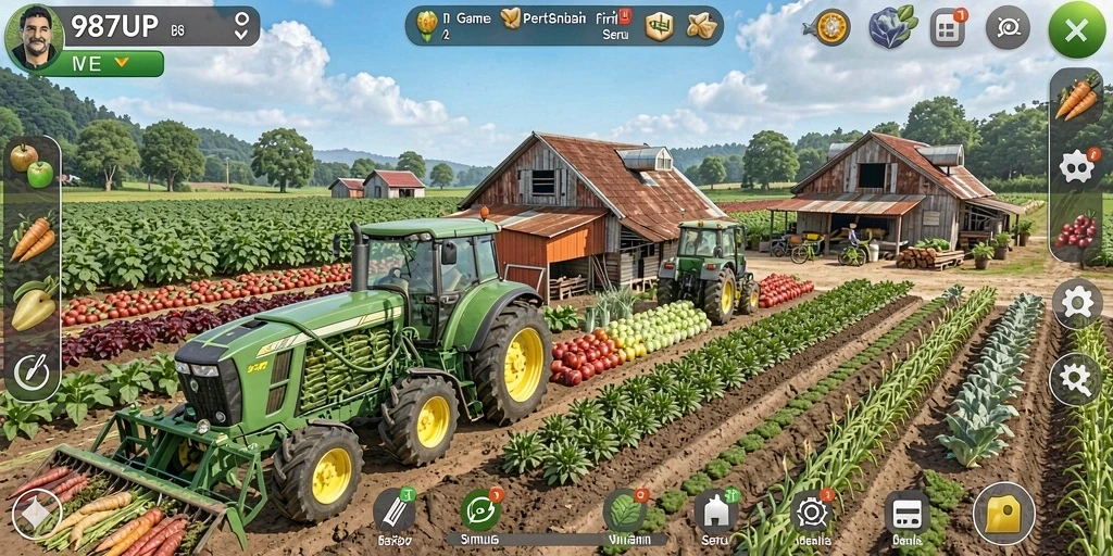 Tangkapan layar utama menunjukkan gameplay bertani yang menarik di 987UP.