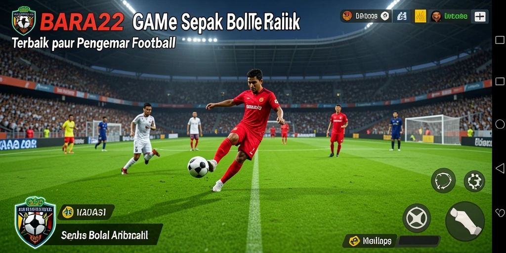 Screenshot gameplay BARA22 yang menampilkan aksi pertandingan sepak bola.