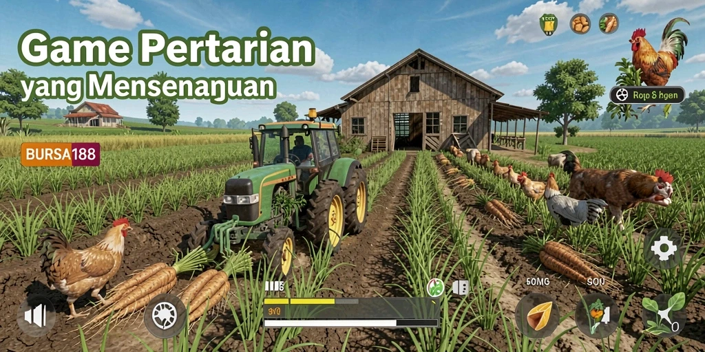 Tampilan gameplay BURSA188 dengan aktivitas bertani yang seru.