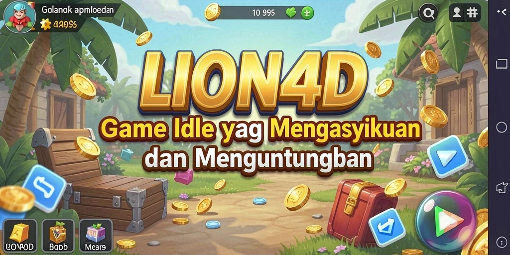 Tampilan gameplay LION4D menunjukkan fitur idle yang menarik dan progresif.
