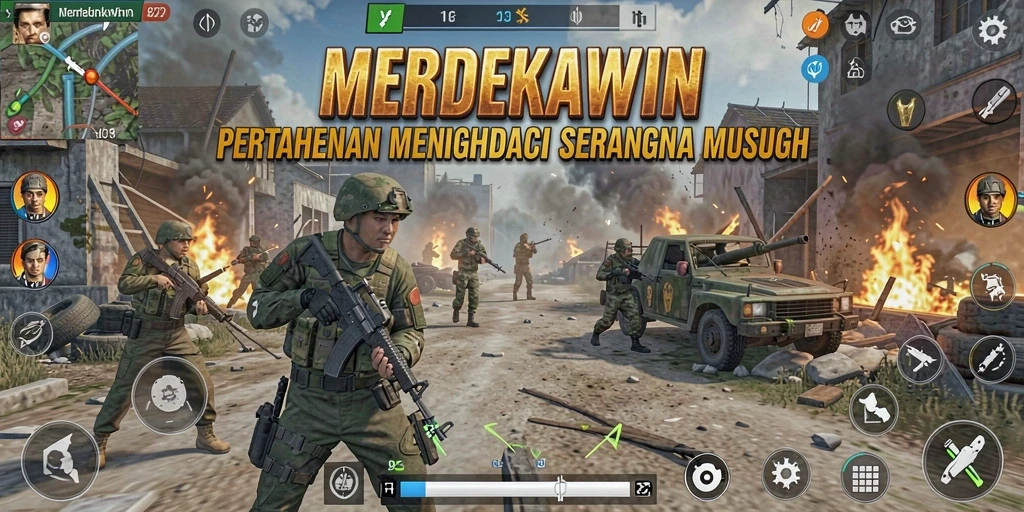 Tampilan gameplay MERDEKAWIN yang seru dan menantang dalam Tower Defense.