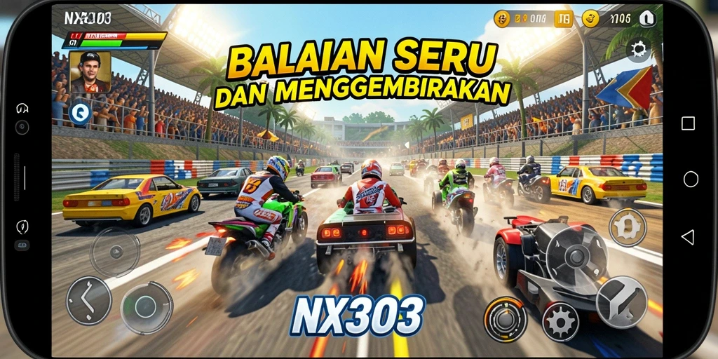 Tampilan gameplay balapan seru di NX303.