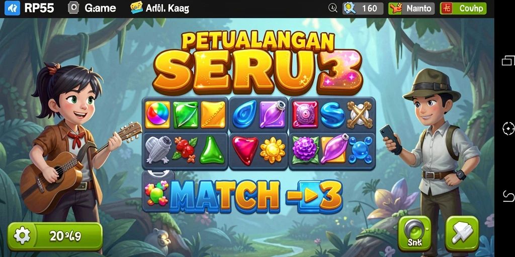 Screenshot RP55 menunjukkan gameplay mencocokkan elemen yang seru.