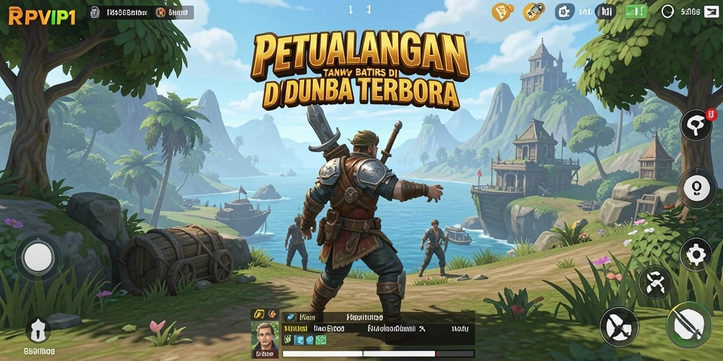 Tangkapan layar gameplay RPVIP1 menampilkan pemain berpetualang di dunia terbuka yang luas.