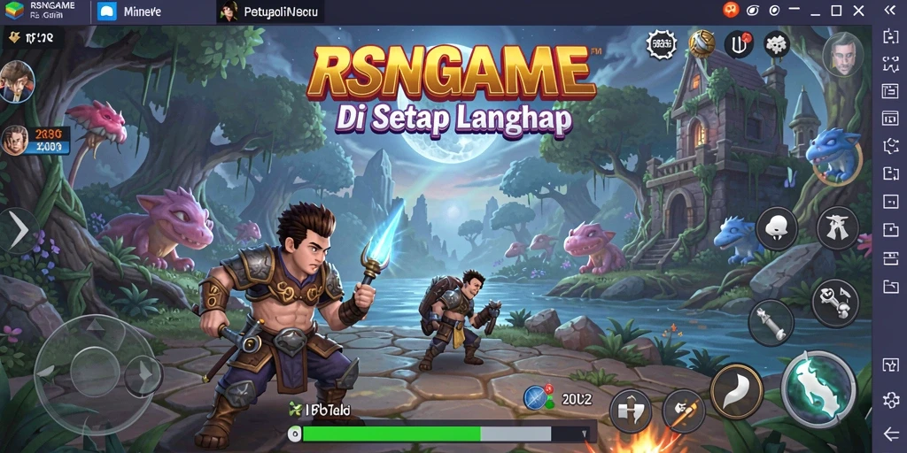 Tampilan gameplay seru RSNGAME dengan aksi menjelajahi dunia.