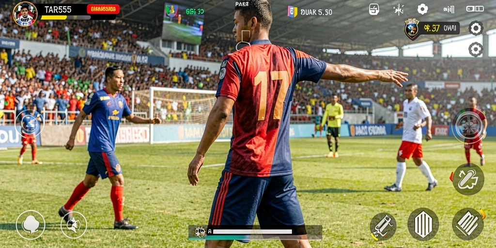 Tangkapan layar gameplay TAR555 yang menunjukkan aksi olahraga yang mendebarkan.
